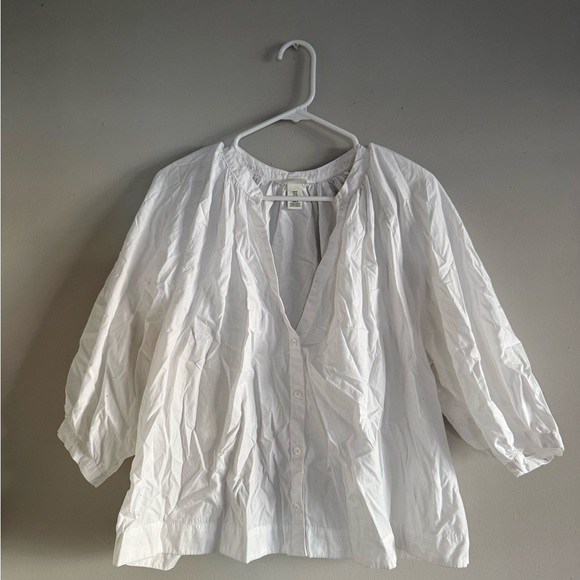 H&M Tops - H&M White Button-Front Peasant Blouse